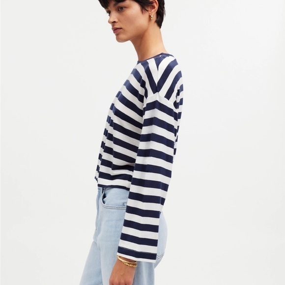 Madewell Drop-Shoulder Pullover Crop Tee in Stripe - Picture 3 of 7